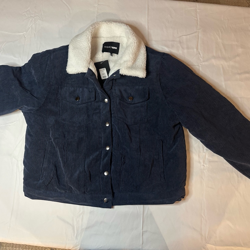 Fashion Nova Women’s Navy Corduroy Sherpa Shirt Jacket